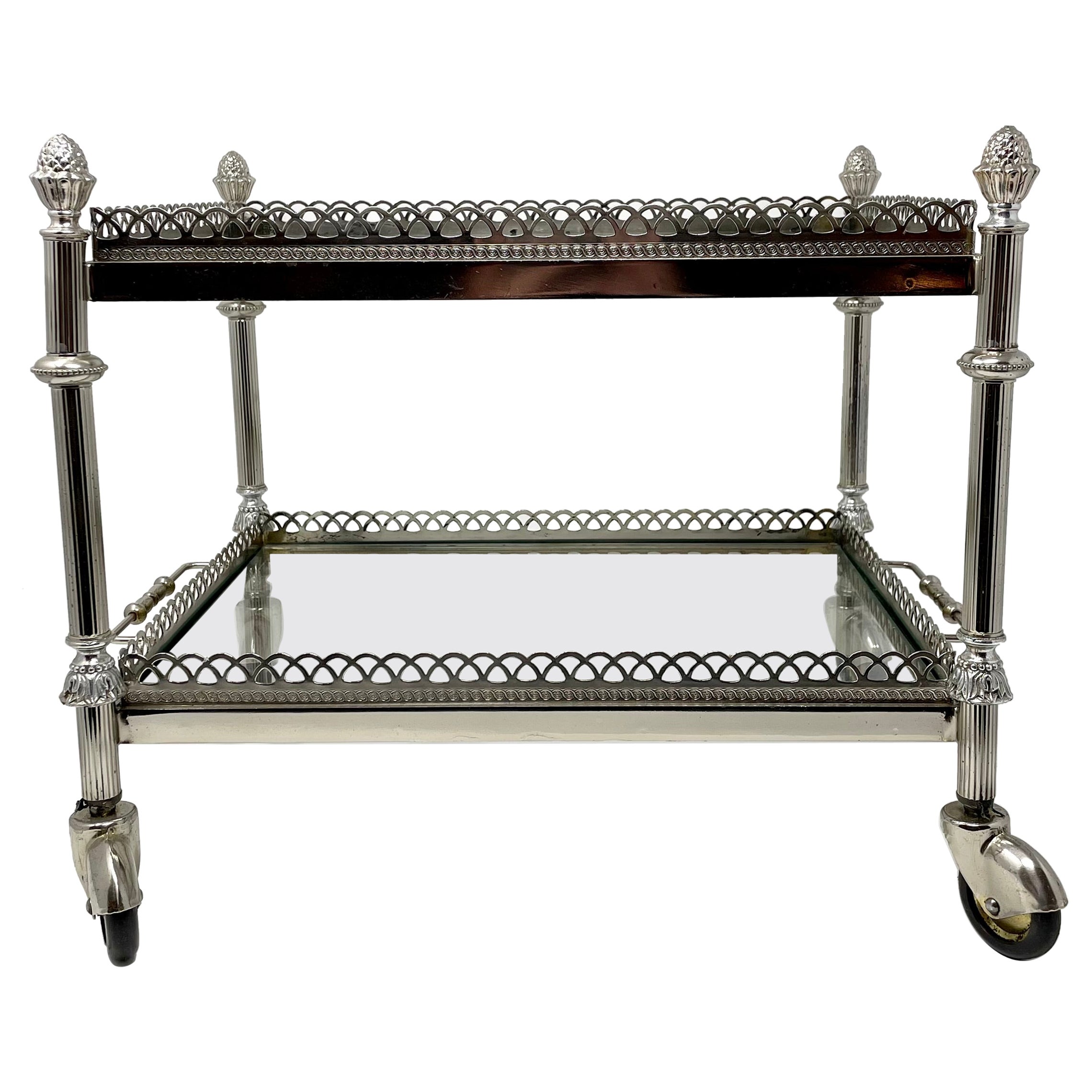 Antique English Brass and Glass Galleried Bar Cart / Occasional Table Circa 1900 For Sale