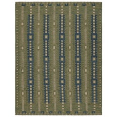 Rug & Kilim’s Green Scandinavian Style Custom Rug Design with Geometric Patterns