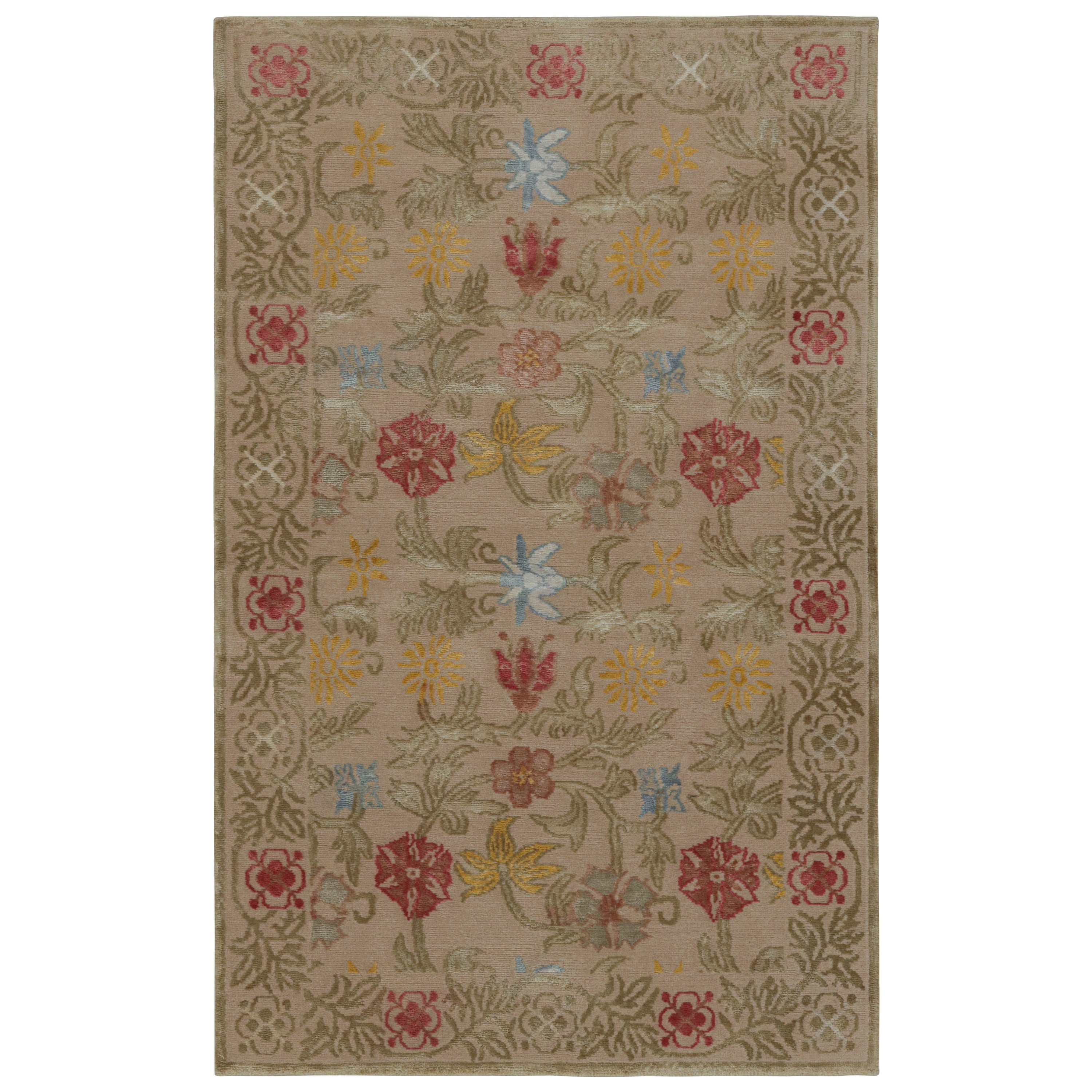 Rug & Kilim’s Spanish European Rug in Beige with Floral Patterns “Bilbao”