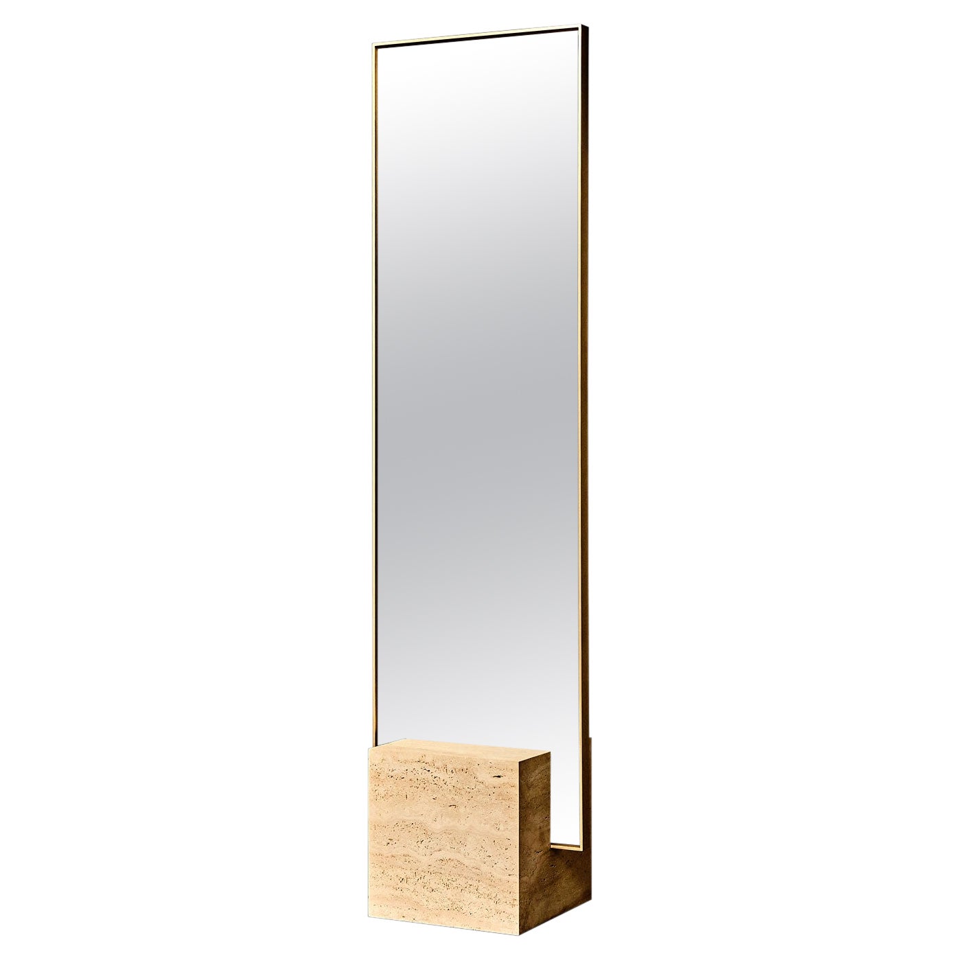Travertine and Brass Coexist Standing Mirror by Slash Objects For Sale