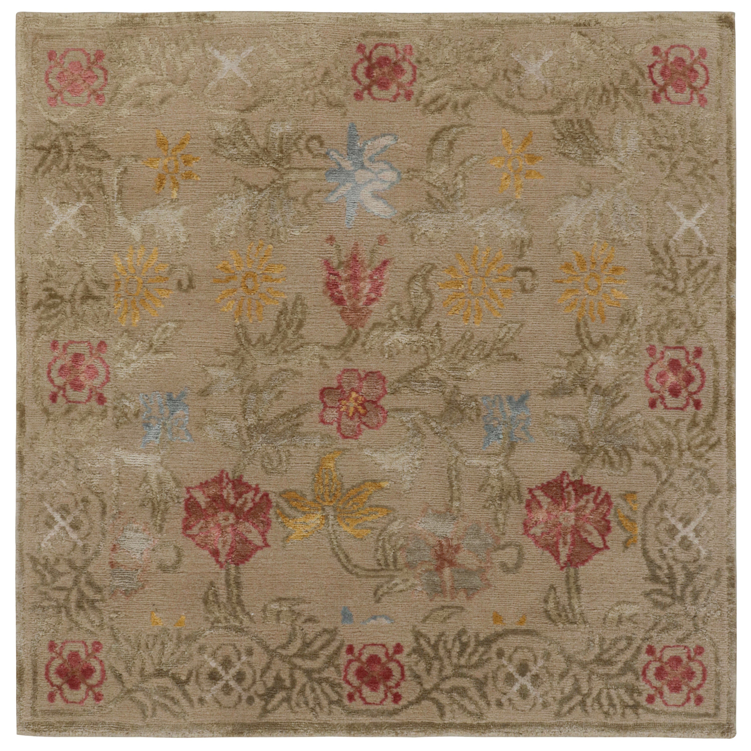 Rug & Kilim’s Spanish European Style Square Rug with Floral Patterns “Bilbao”