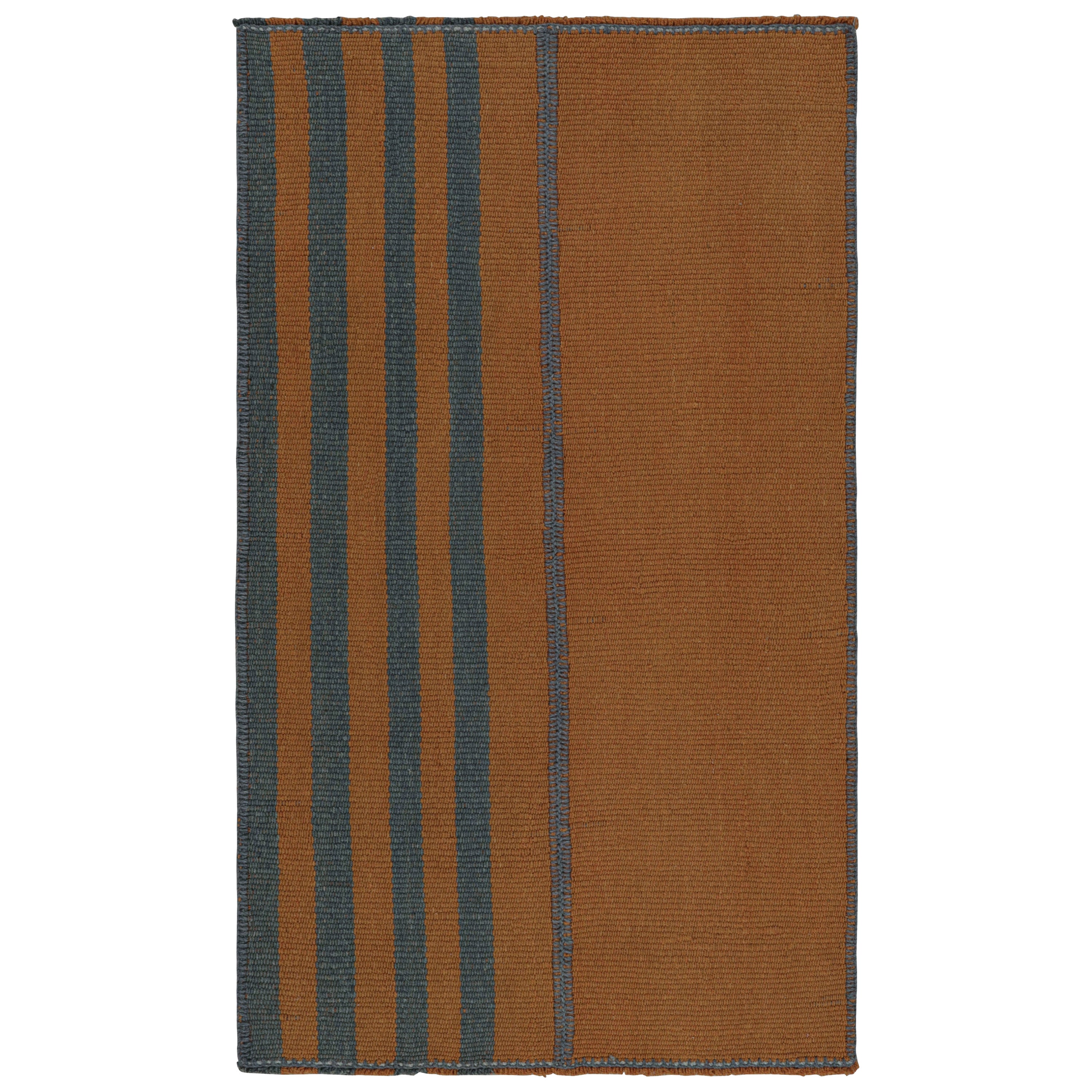 Rug & Kilim’s Contemporary Kilim Scatter Rug, In Orange And Blue Stripes
