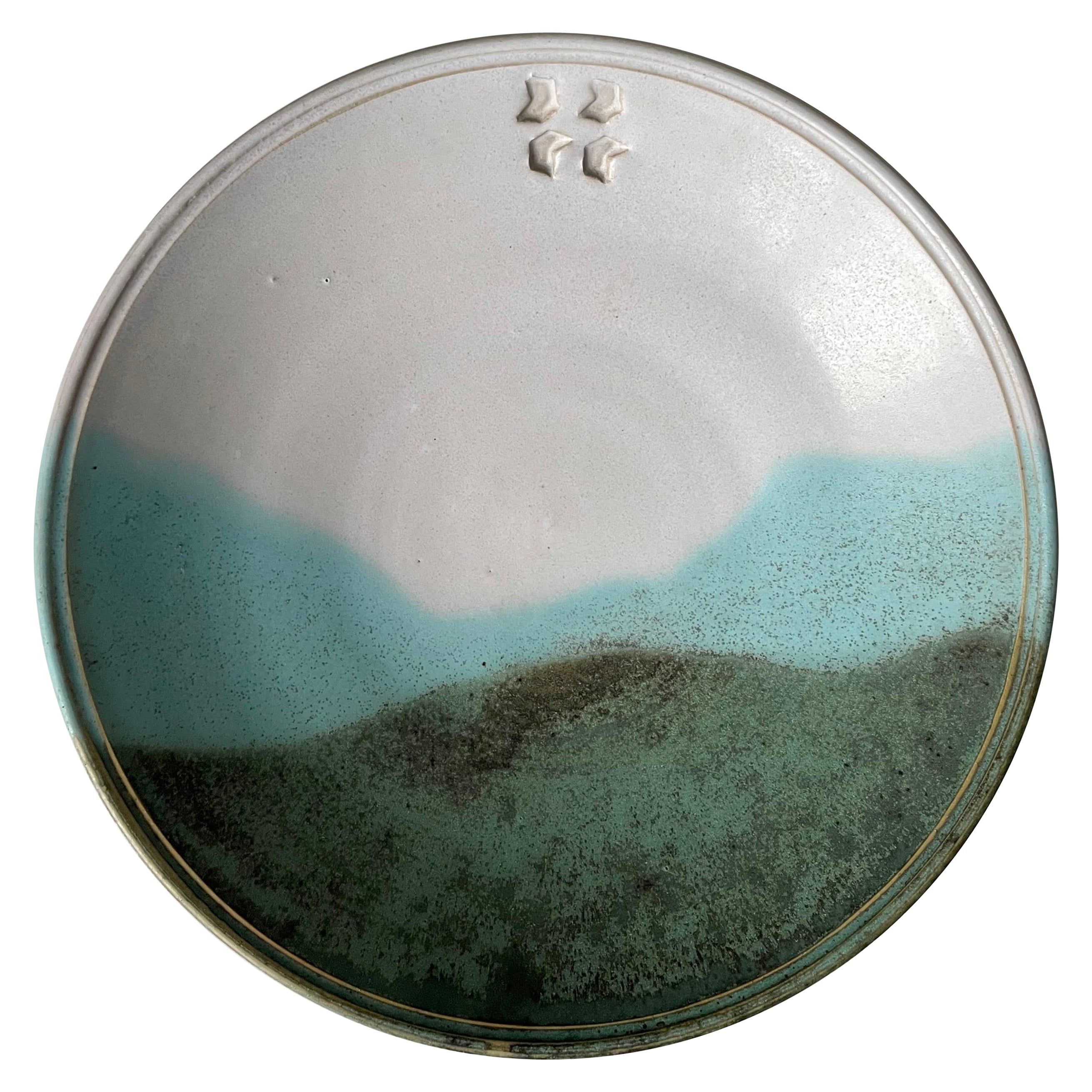 1980s Organic Blue, Green, White Decorative Ceramic Plate For Sale