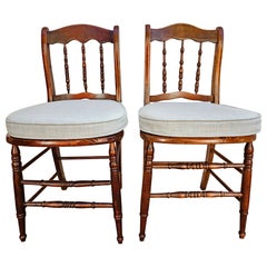 Pair Victorian Mahogany Spindle and Cane Seat Side Chairs with Custom Cushion