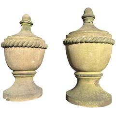 Pair of Carved York Stone Rope Finials