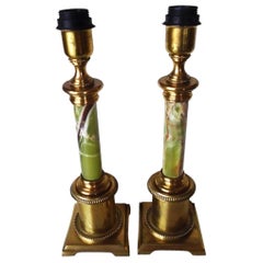 Vintage 1880’s Onyx and Brass Table Lamps (Set of 2)