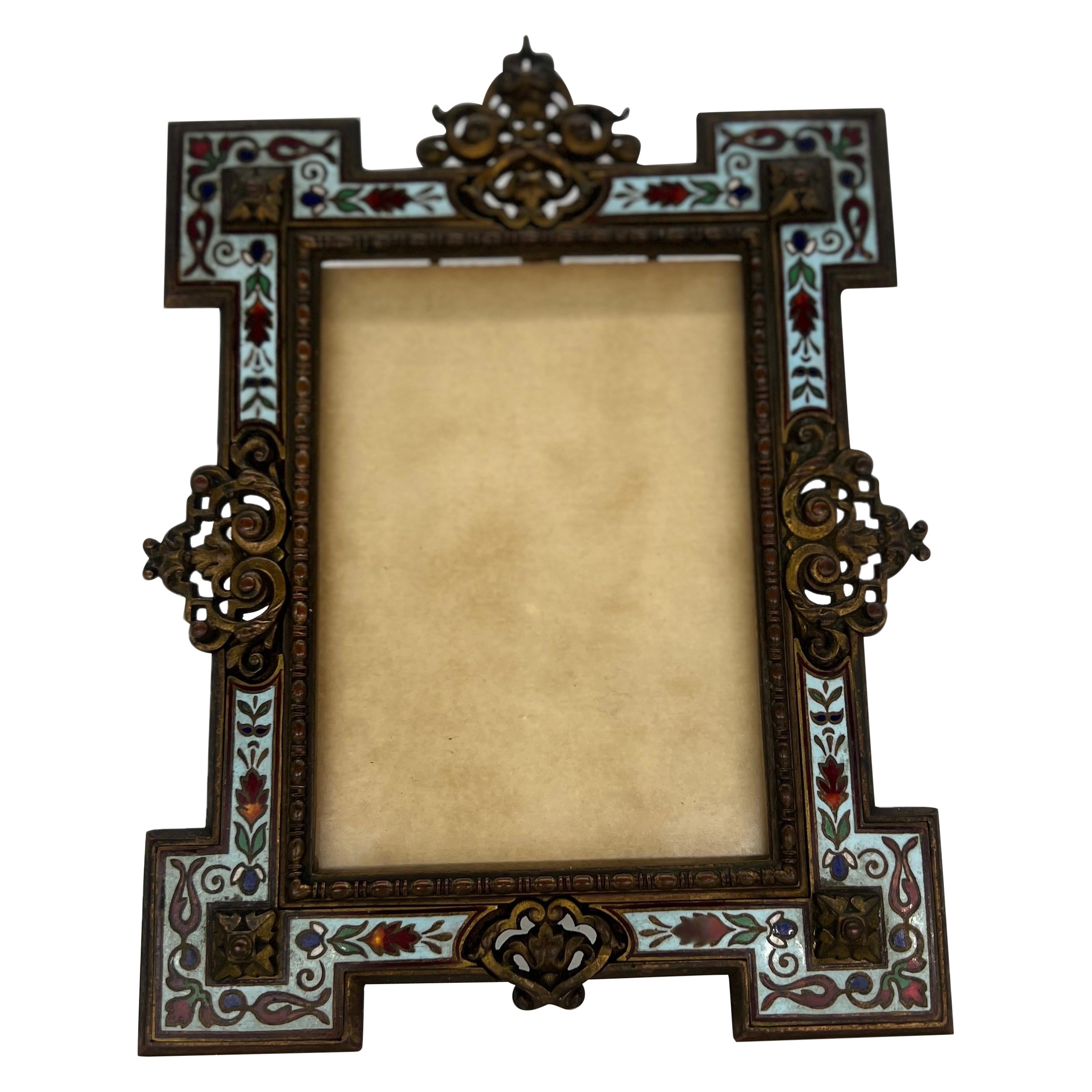 Antique French Champleve Enamel Picture Frame C. 1890