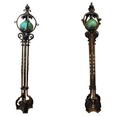 Pair 19th C., Russian Neoclassical Bronze, Iron & Feather Pulled Floor Lamps