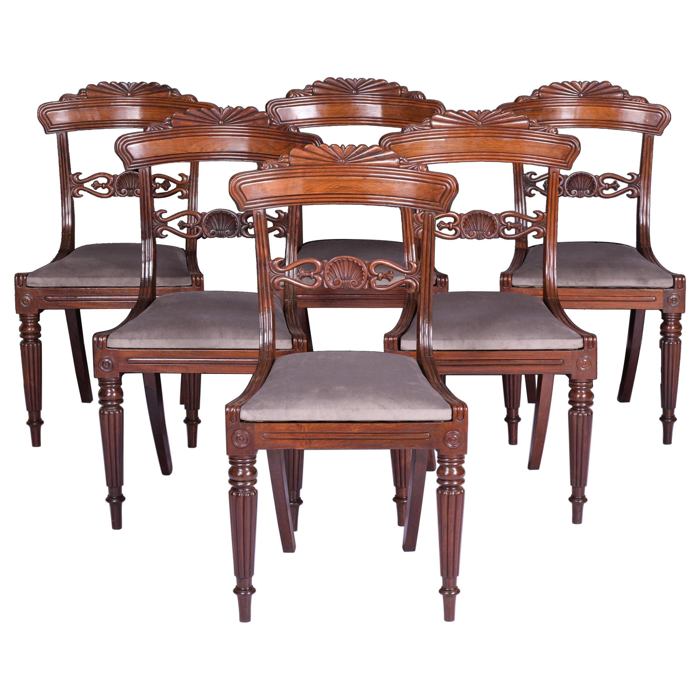 Ensemble de 6 chaises Regency anglaises du début du 19ème siècle attribuées à Gillows 
