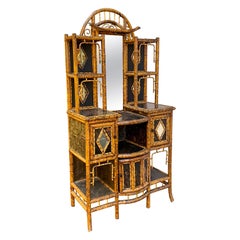 Antique 19th-C. English Aesthetic Movement Bamboo & Lacquer Cabinet / Etagere / Vanity 