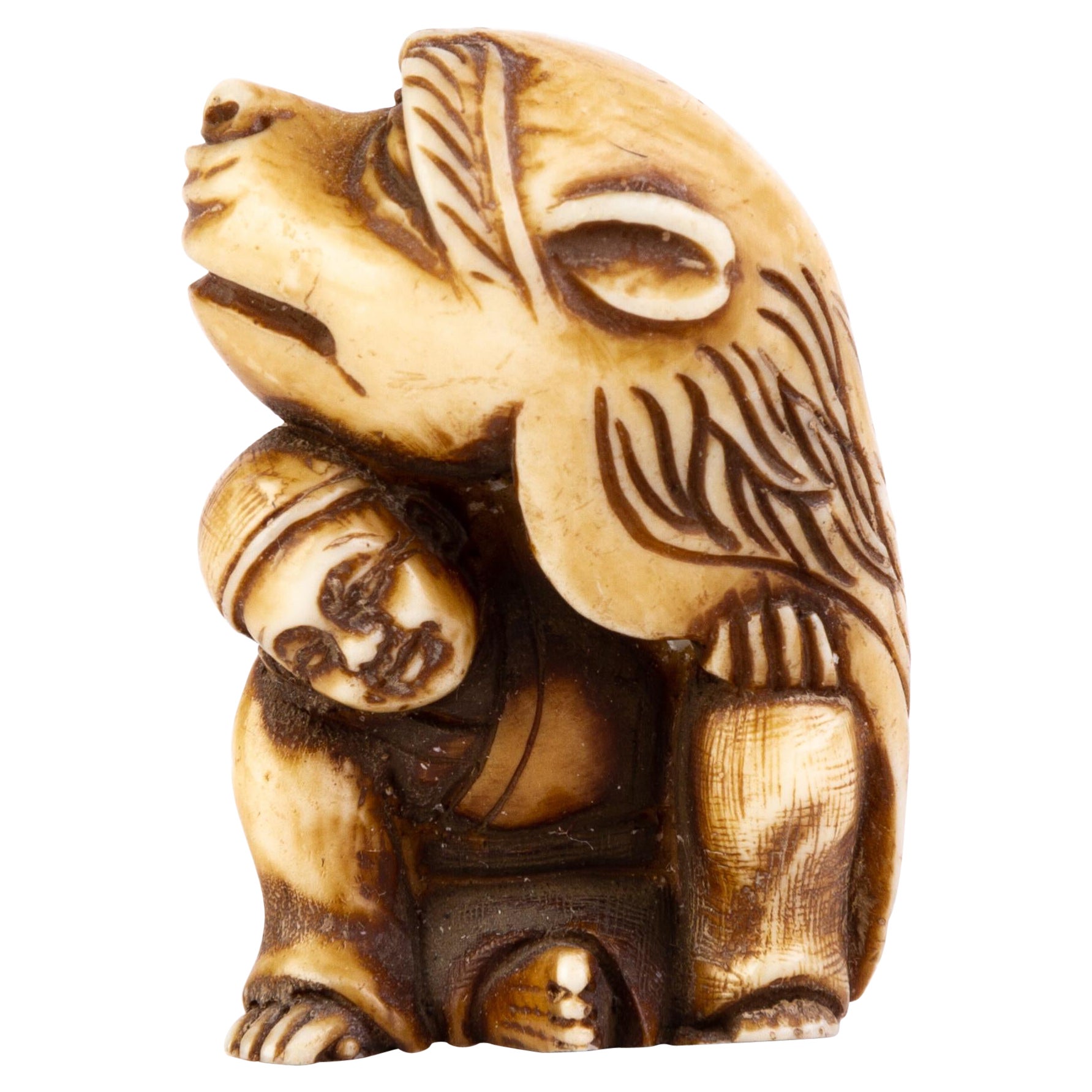 Japanese Netsuke of Man Disguised as a Tiger For Sale