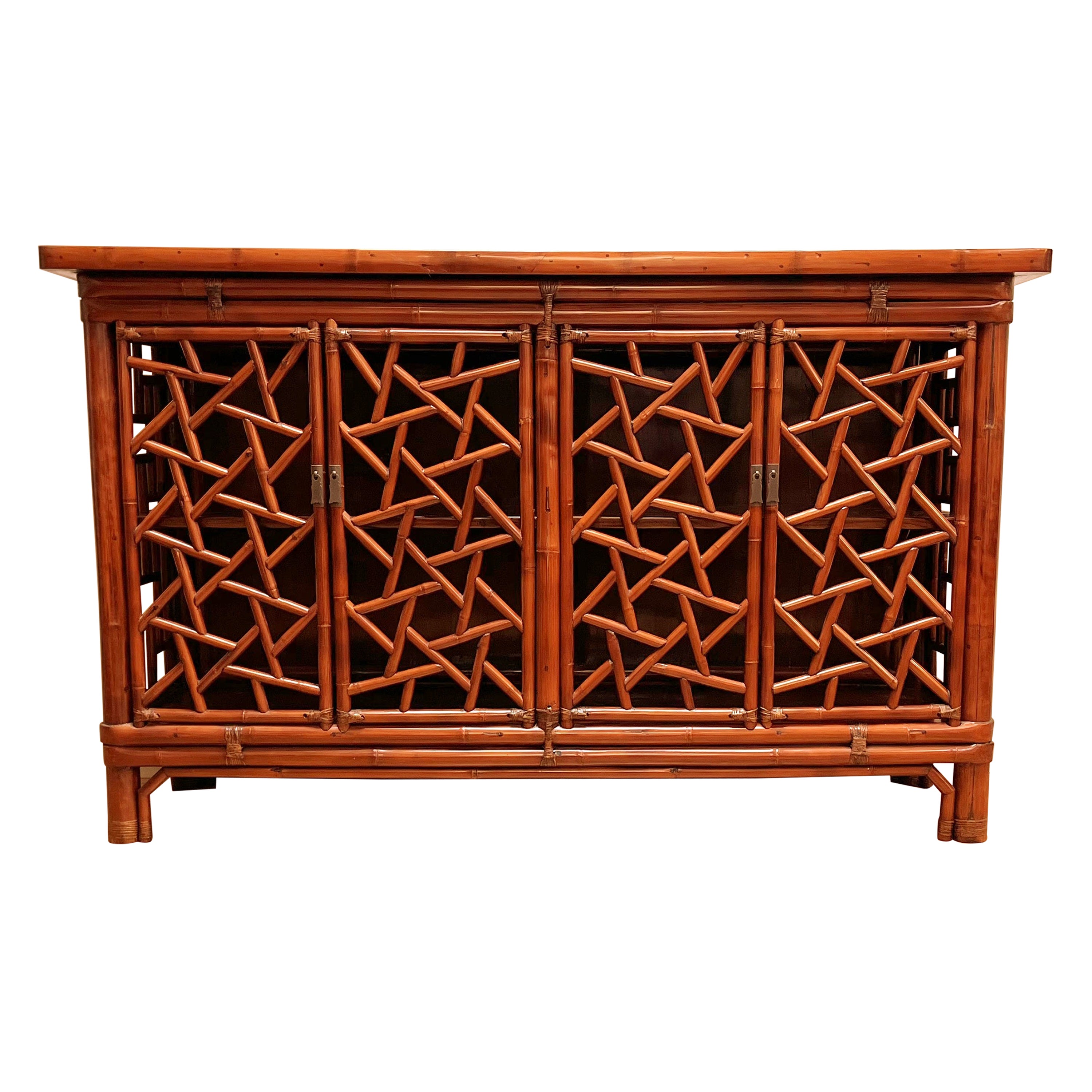 Bamboo Sideboard with Fret Work Motif For Sale