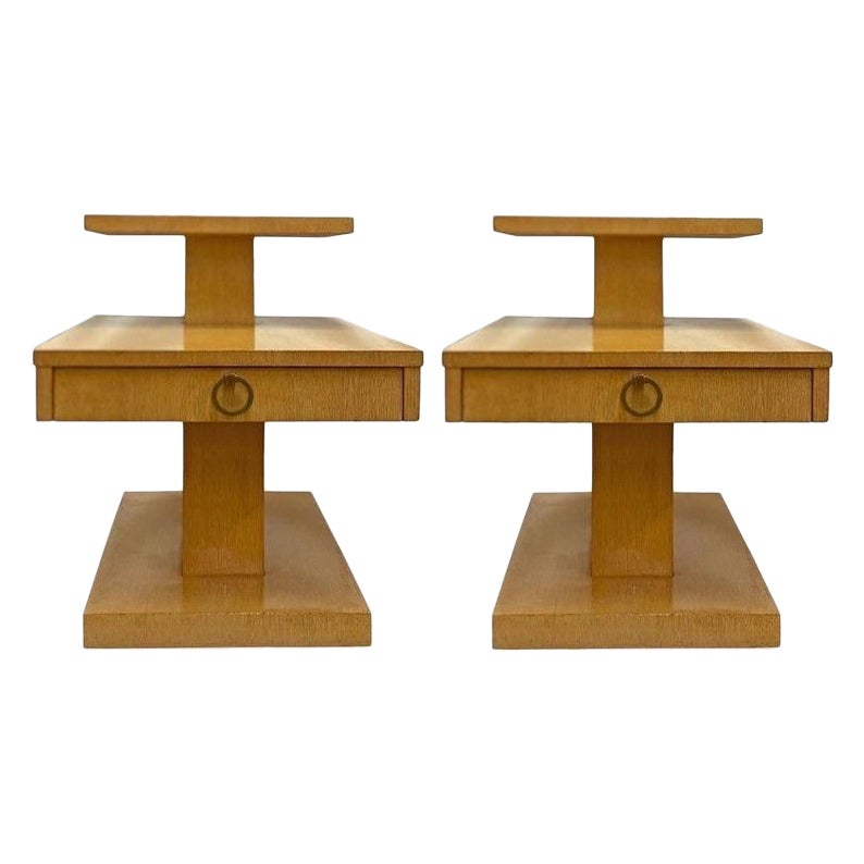 Midcentury Bleached Mahogany End Tables, a pair For Sale