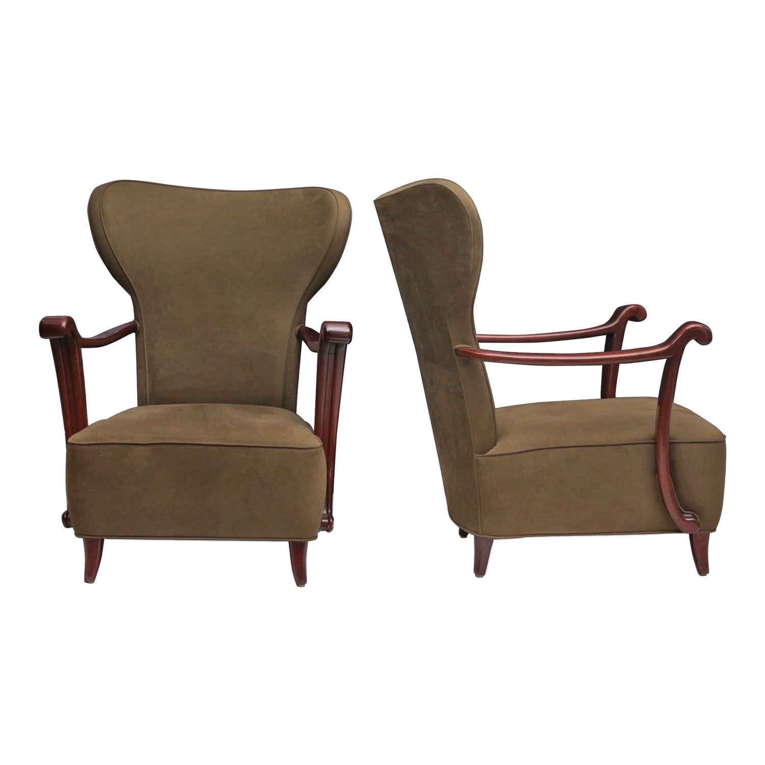 Vintage Italian Midcentury Wingback Chairs, a pair For Sale