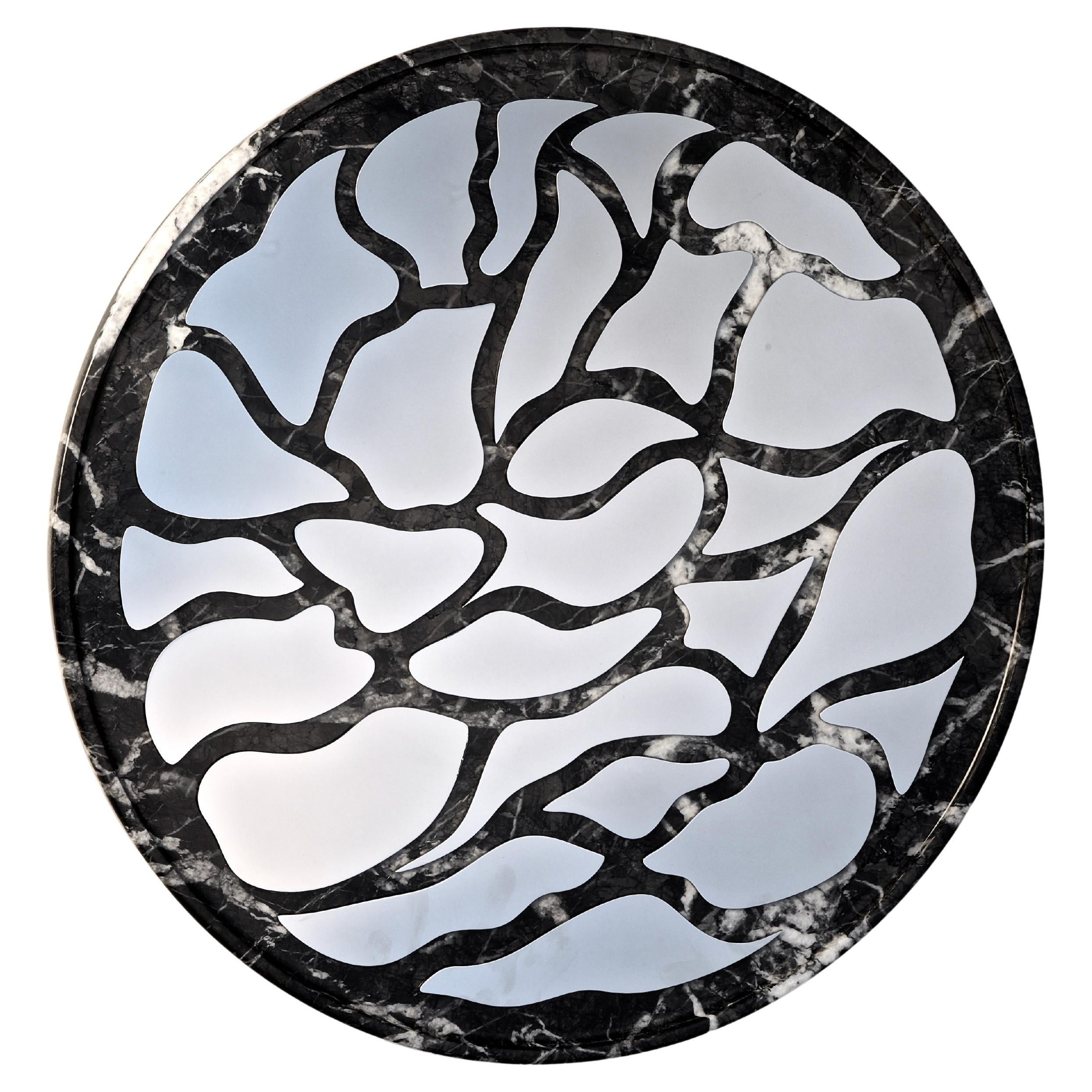 "Maretta" round mirror made of gray marble and mirror-polished steel For Sale