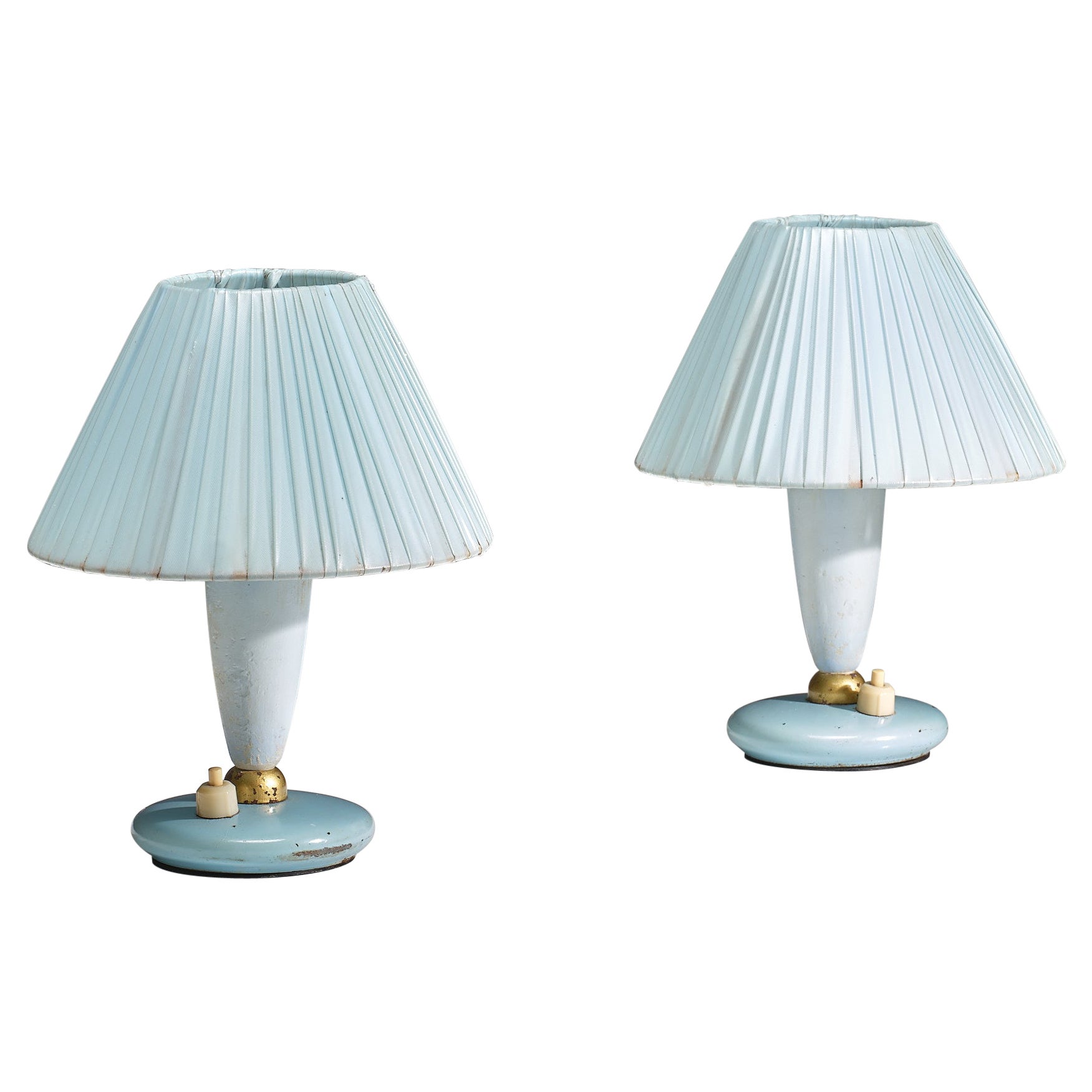 Pair of 1950s Italian Midcentury Modern Blue Bedside Lamps For Sale