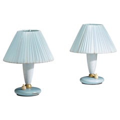 Vintage Pair of 1950s Italian Midcentury Modern Blue Bedside Lamps