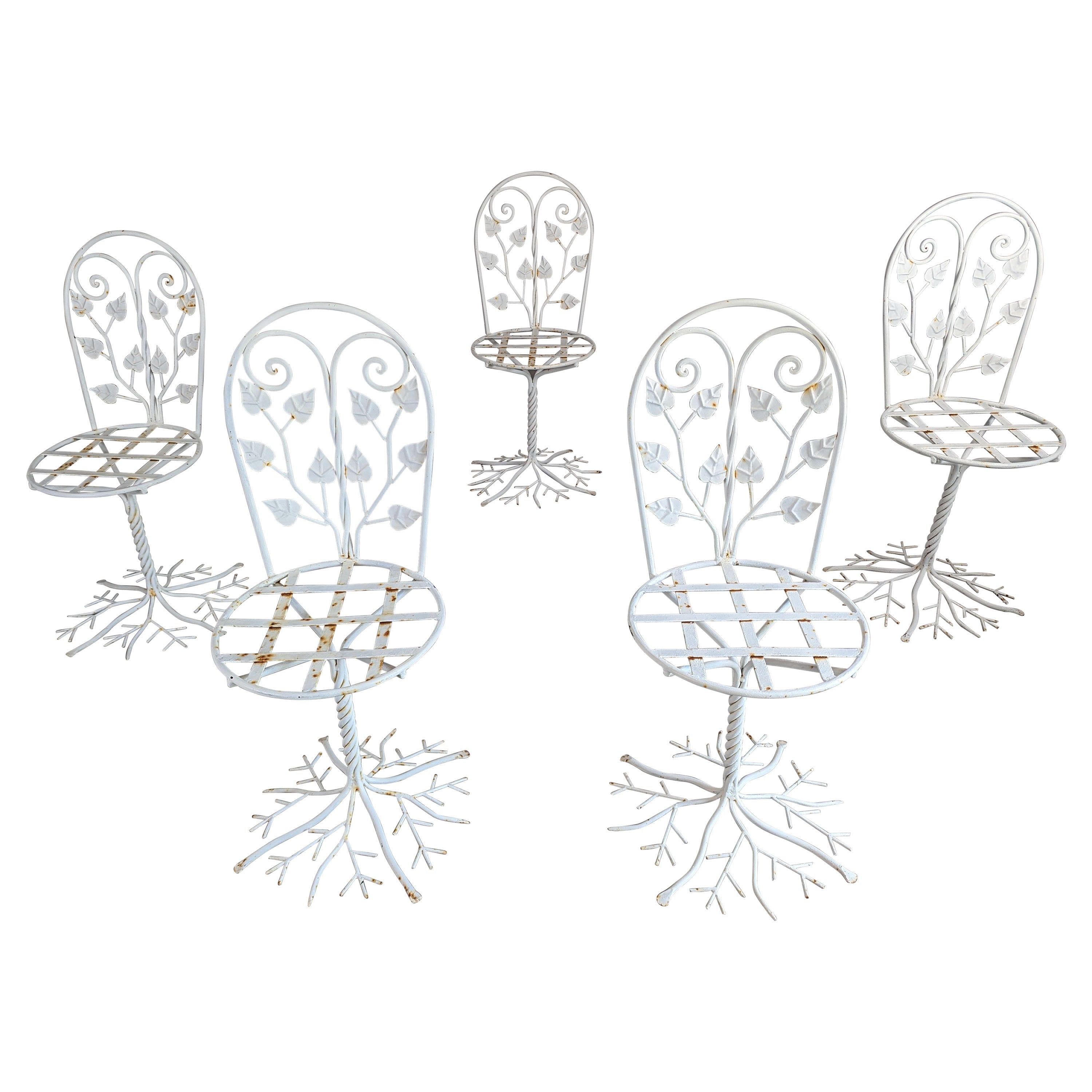 Set of five Sculptural Wrought Iron Garden Chairs  1950s For Sale
