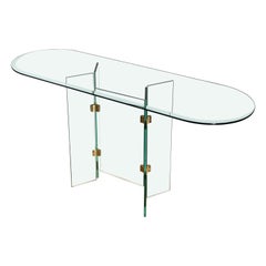 Glass and brass oval console table by Leon Rosen for Pace, 1970s
