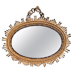 Vintage Mid Century Modern Sunburst Mirror with Bamboo Frame, Italy 1960s