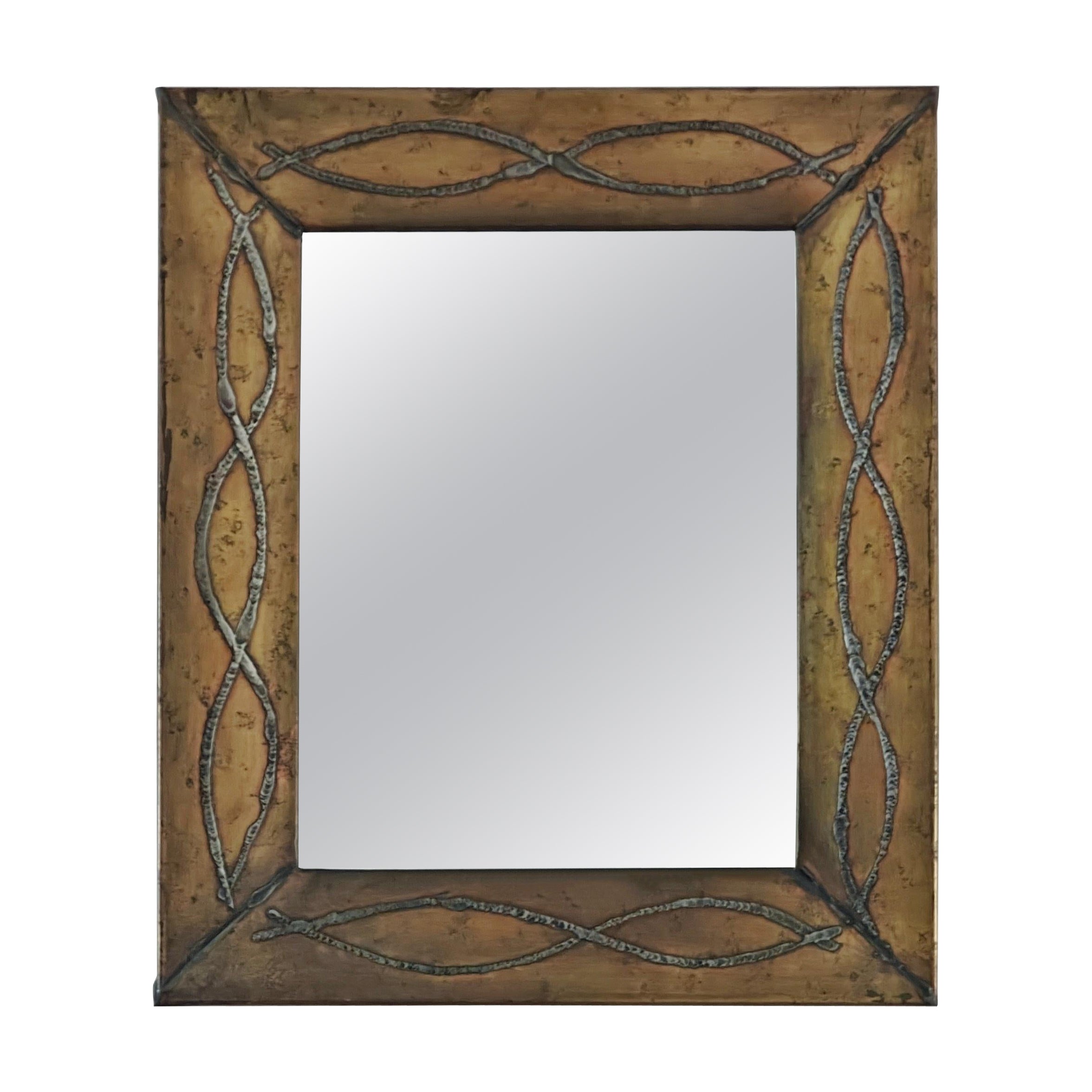 Brutalist brass and tin mirror by Jean Goardère For Sale
