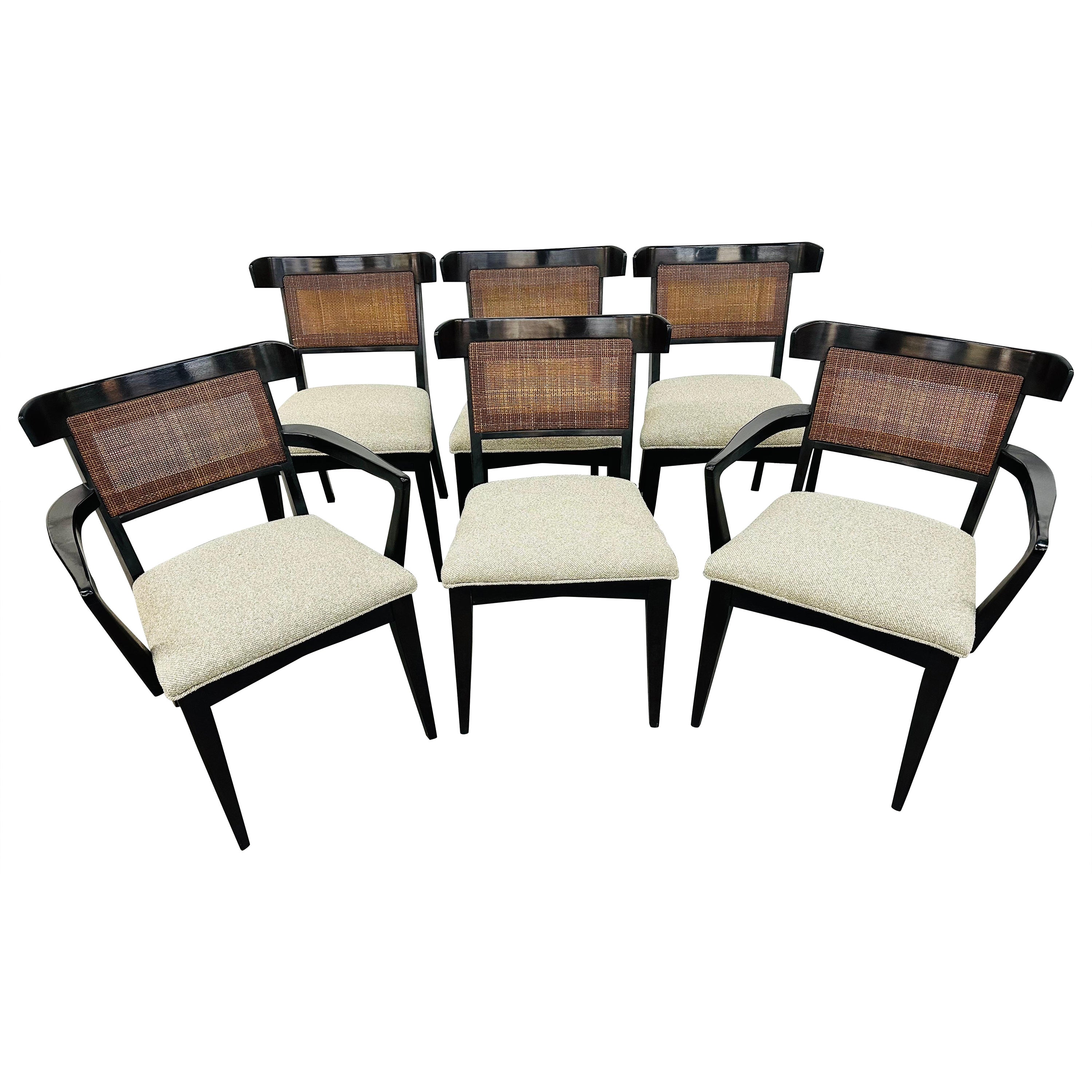 Mid-Century Modern Dunbar Style Black Lacquered Dining Chairs - Set of 6