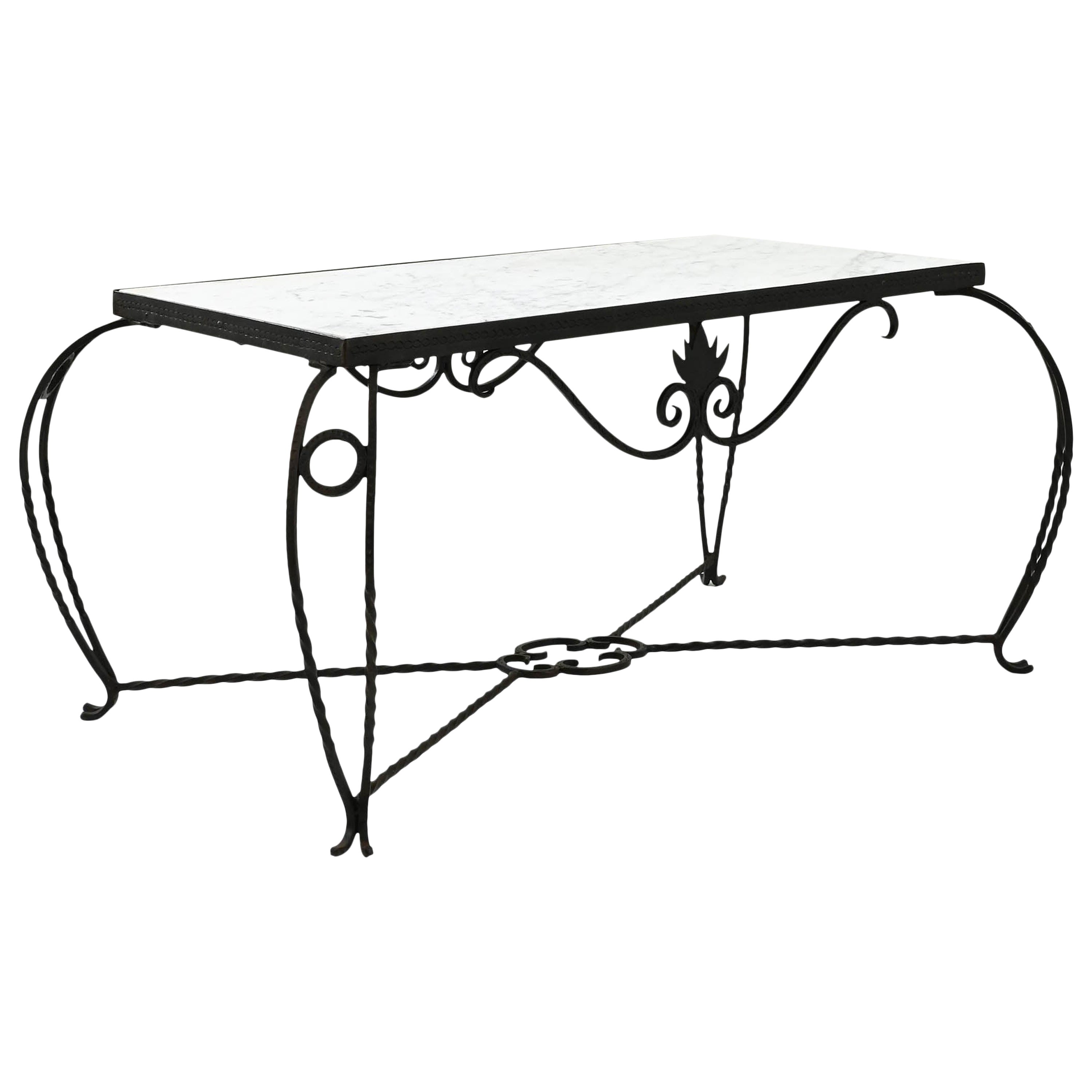 20th Century French Iron Coffee Table with Marble Top For Sale