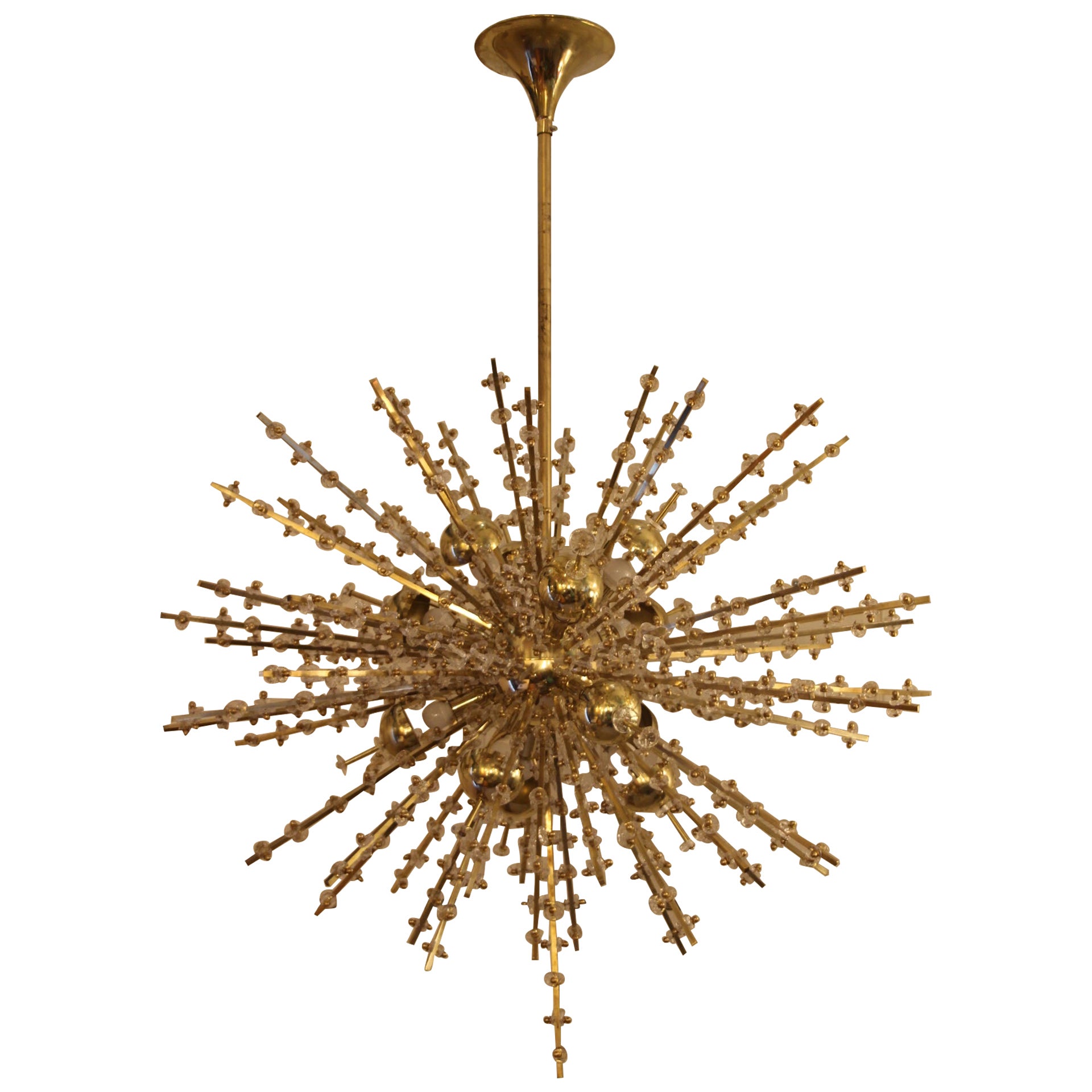 Extra Large Sputnik Chandelier in Brass and Clear Crystal Flowers For Sale