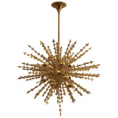 Extra Large Sputnik Chandelier in Brass and Clear Crystal Flowers