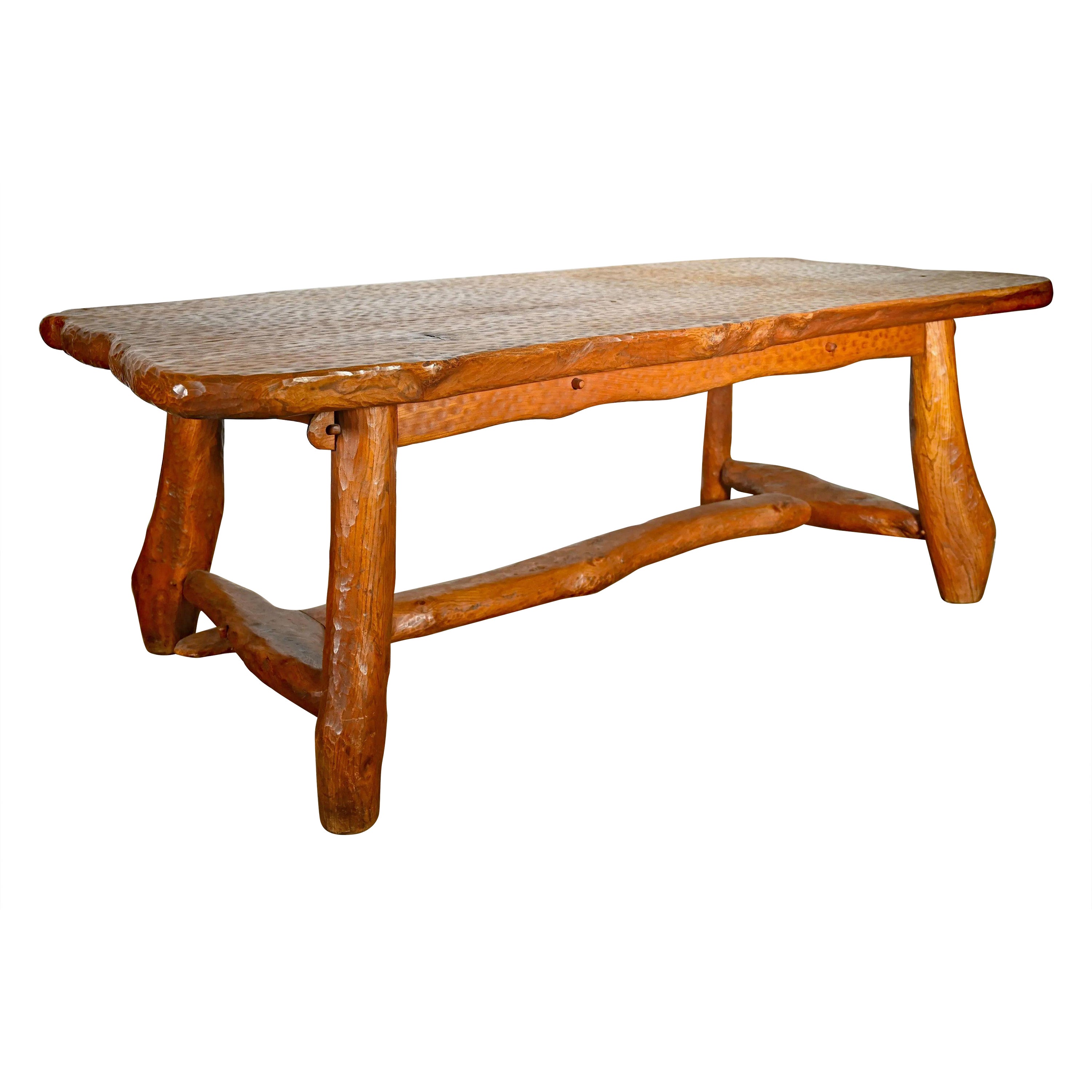 Exceptional Brutalist Table In Solid Elm Circa 1950 For Sale