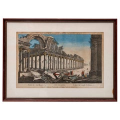Antique Etching Watercolour - The Ruins Of Carthage - Remains Of The Temple Of Mars 18th