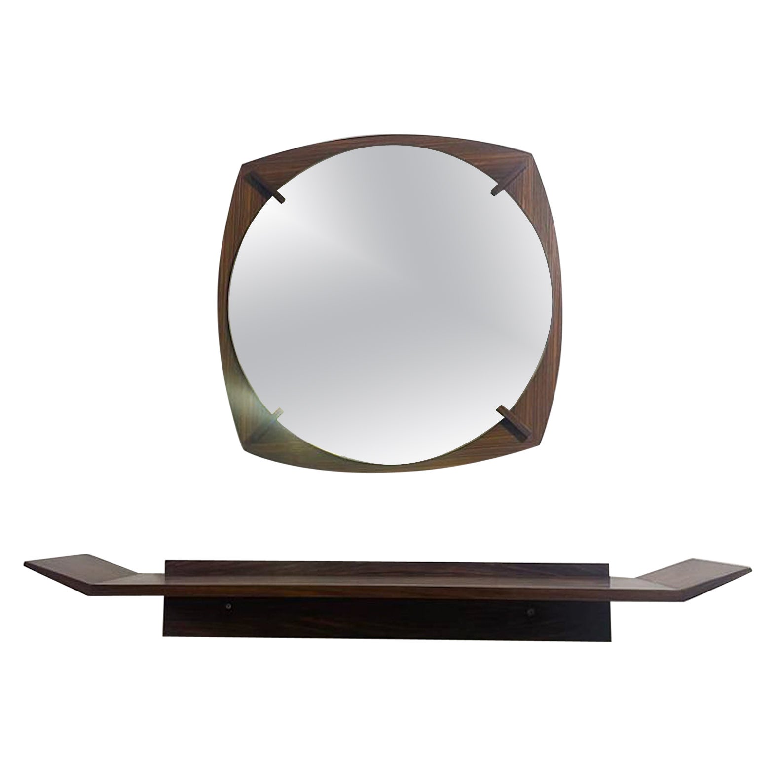 Conjunto de espejo y consola modernos de mediados de siglo, Madera, Italia, Años 60