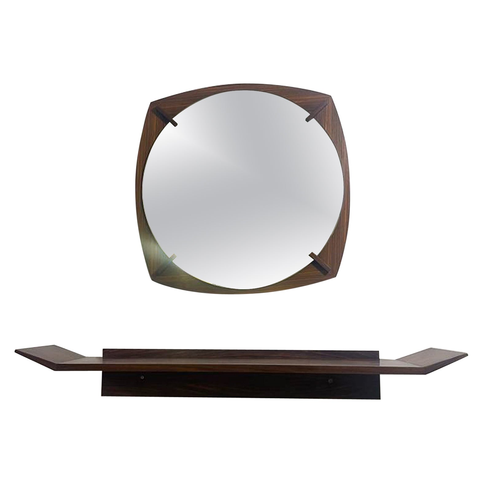 Mid-Century Modern Mirror and Console Set, Wood, Italy, 1960s For Sale