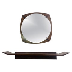 Retro Mid-Century Modern Mirror and Console Set, Wood, Italy, 1960s