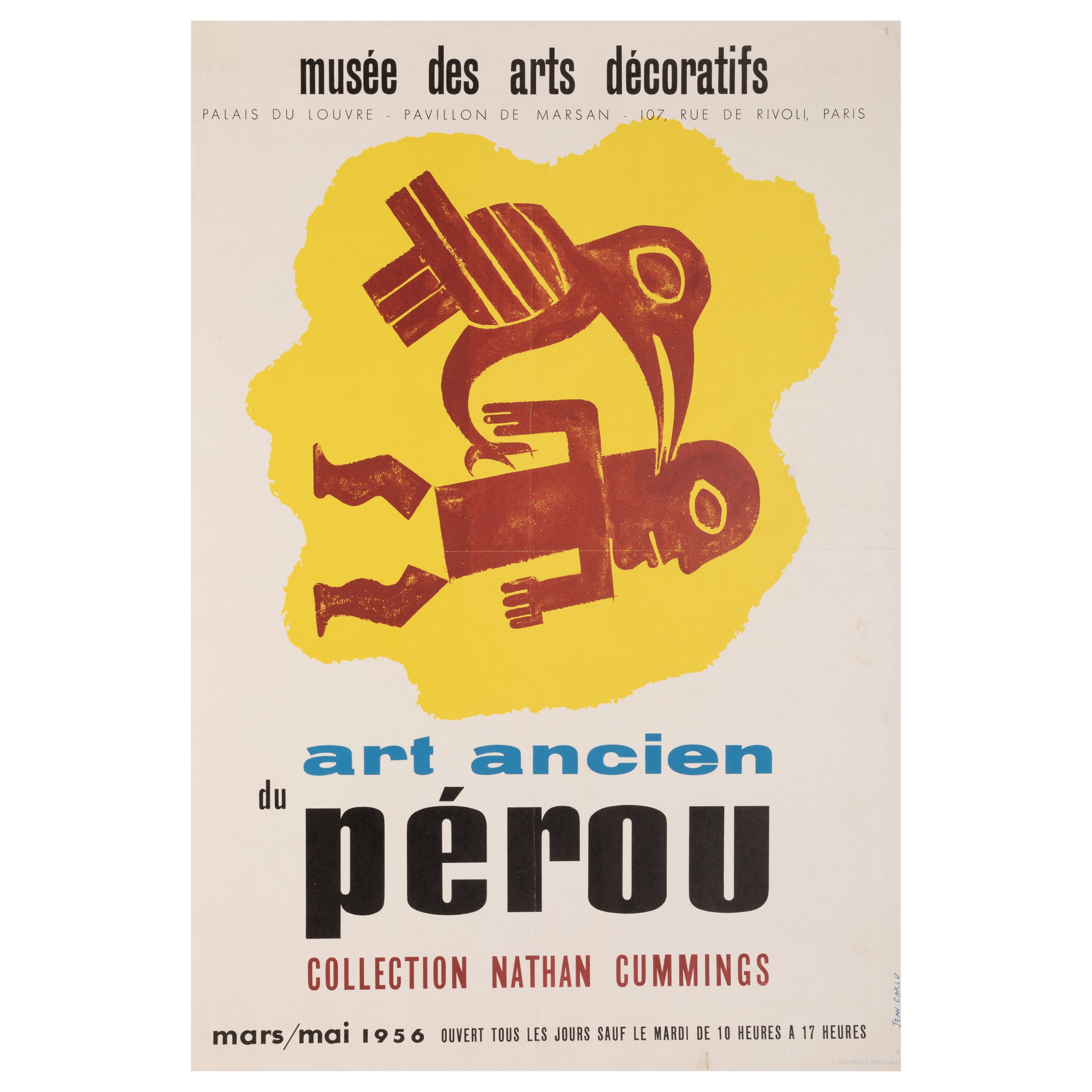Jean Carlu, Original Vintage Poster, Ancient Peruvian Art, Museum, Louvre, 1956 For Sale