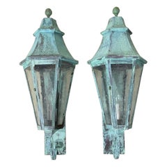 Pair of Large Solid Copper Architectural Wall Lantern