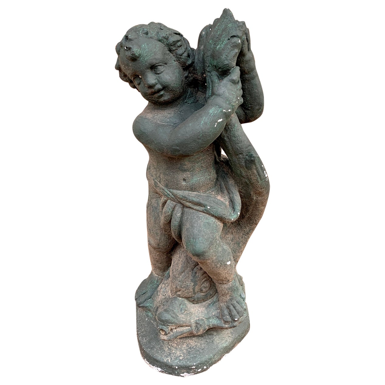 Neoclassical Italian Cherub or Putto Cast Stone Garden Statue For Sale
