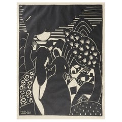 Isami Doi Linocut Print Vintage Art Déco