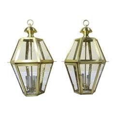 Used Pair Of Six Sides Solid  Brass Handcrafted Hanging Lanterns