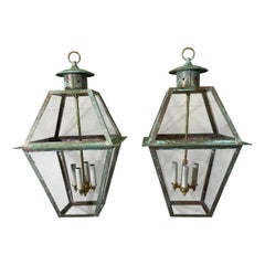 Pair Of Large Square Handcrafted Hanging Lanterns