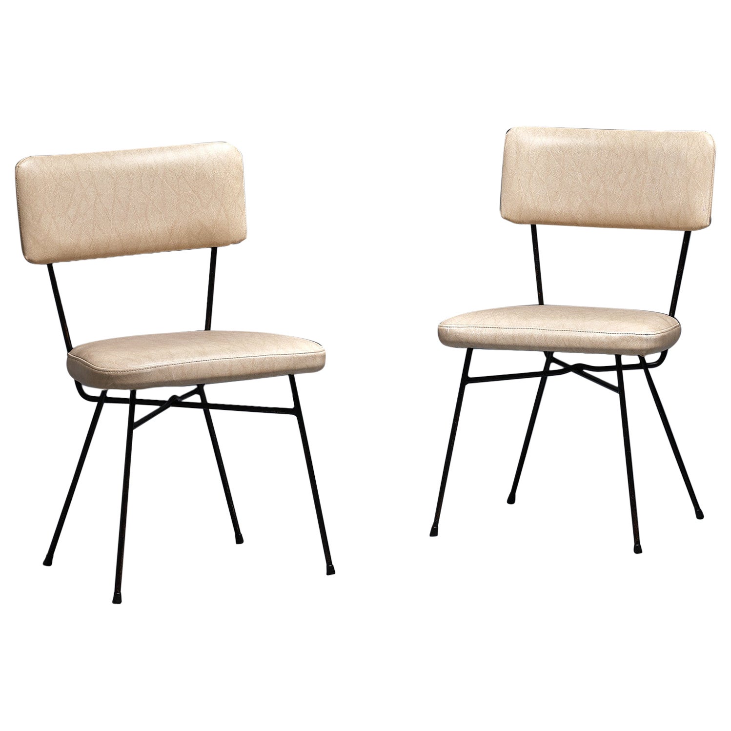 1950s Studio BBPR Chairs for Arflex with Black Iron Frame and White Skai