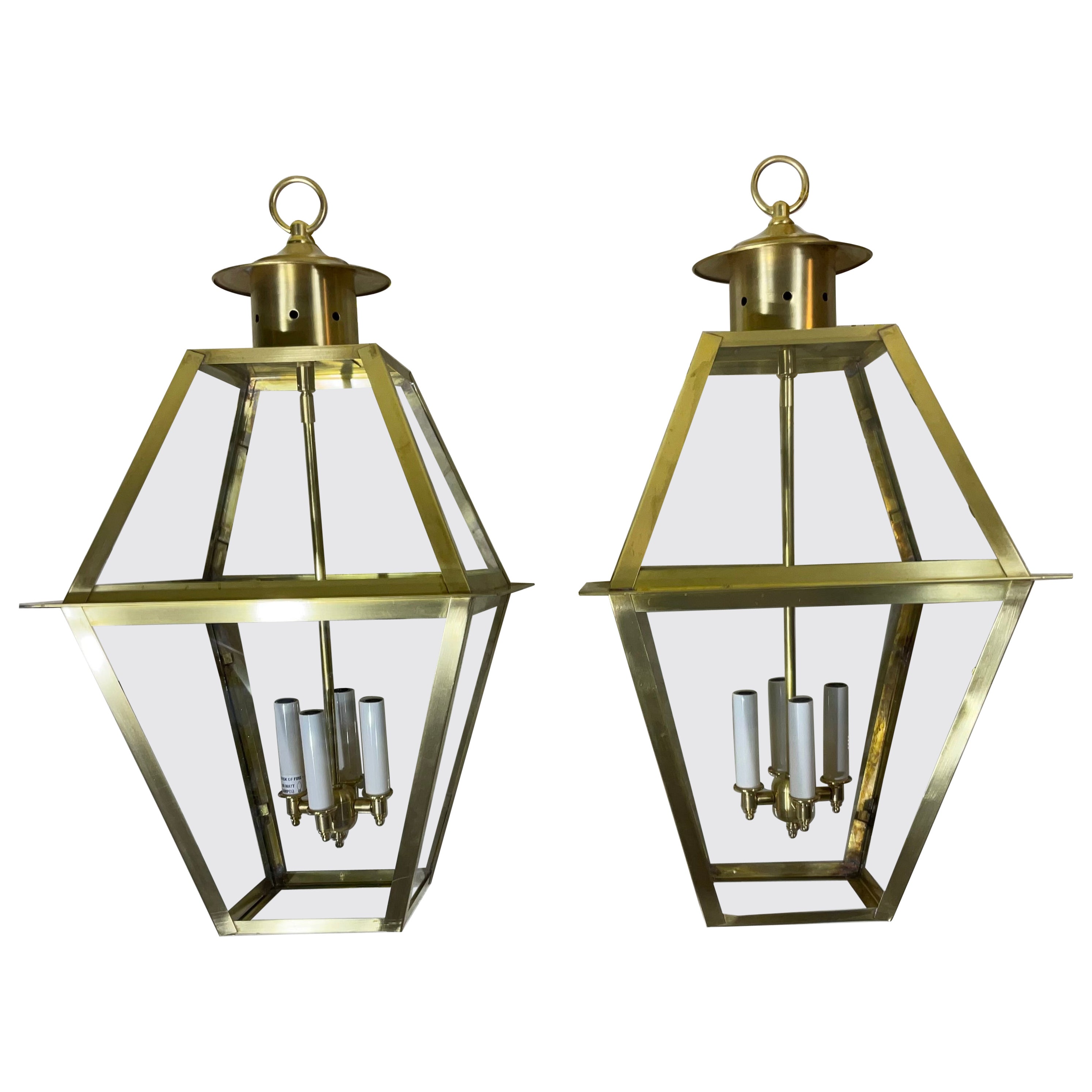Pair Of four Sides  Solid Brass Handcrafted Hanging Lanterns