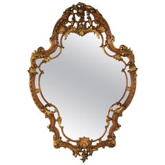 Antique French Louis XIV Style Giltwood Wall Mirror C1920