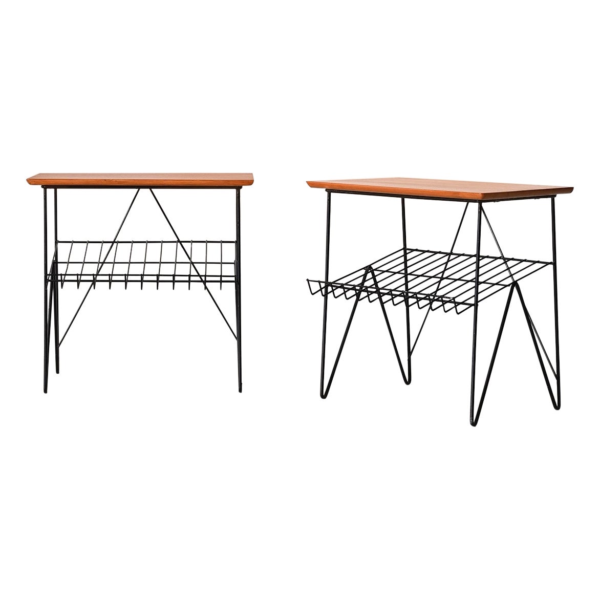 Pair of wood and metal side tables For Sale