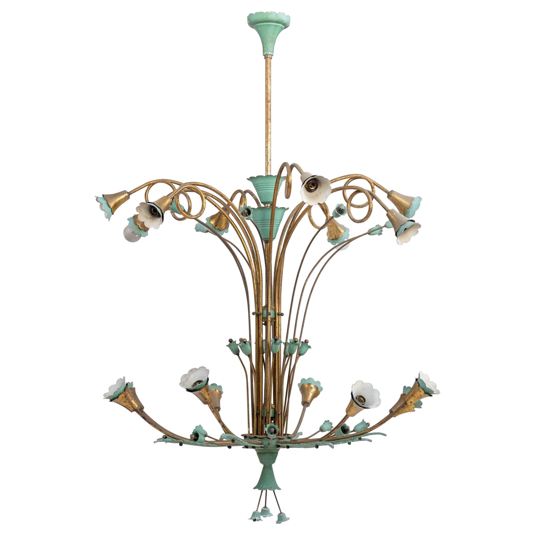 Italian Chandelier with Flower Decor, Mid-20th Century For Sale