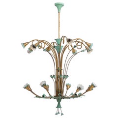 Vintage Italian Chandelier with Flower Decor, Mid-20th Century