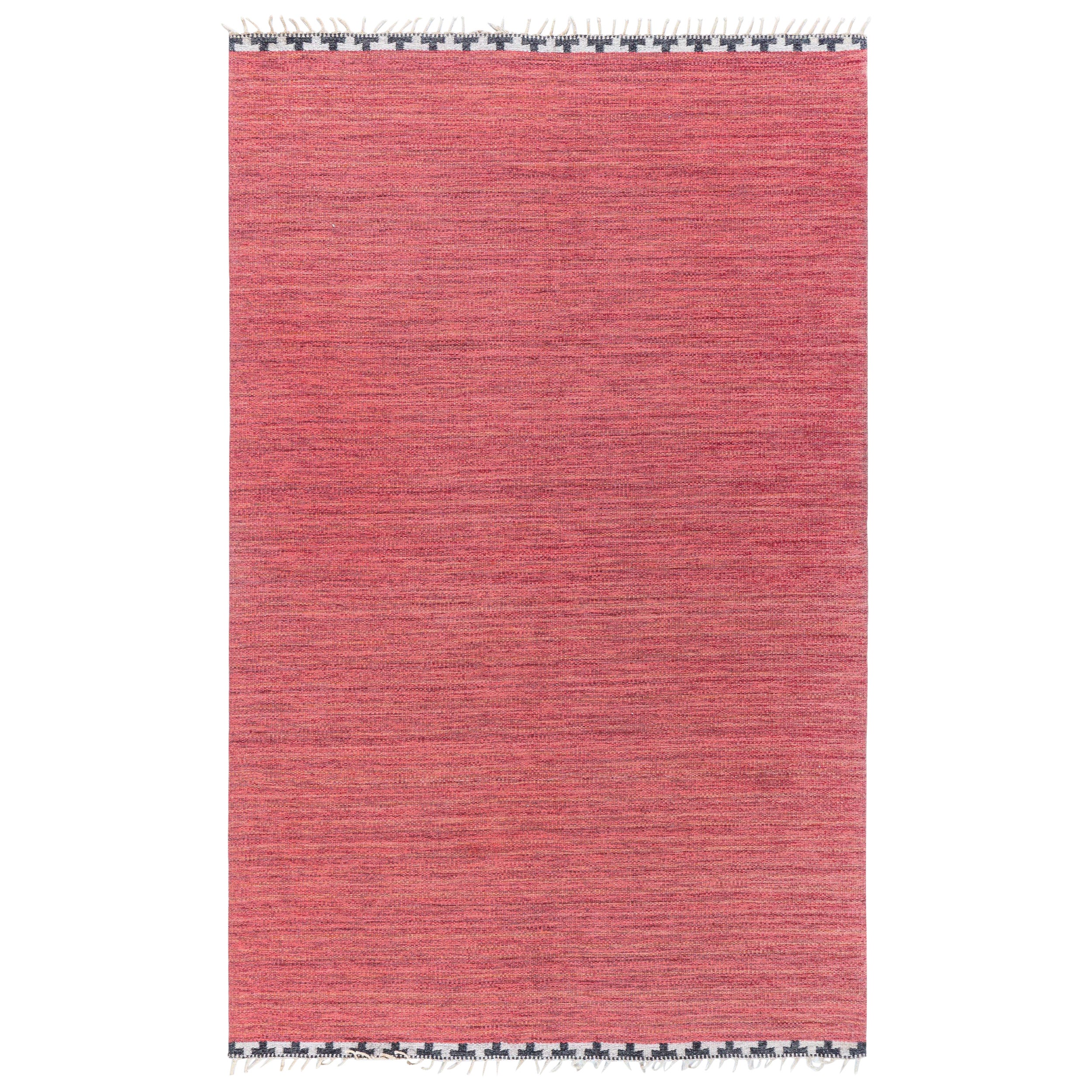Vintage Swedish Red Flat Woven Rug For Sale