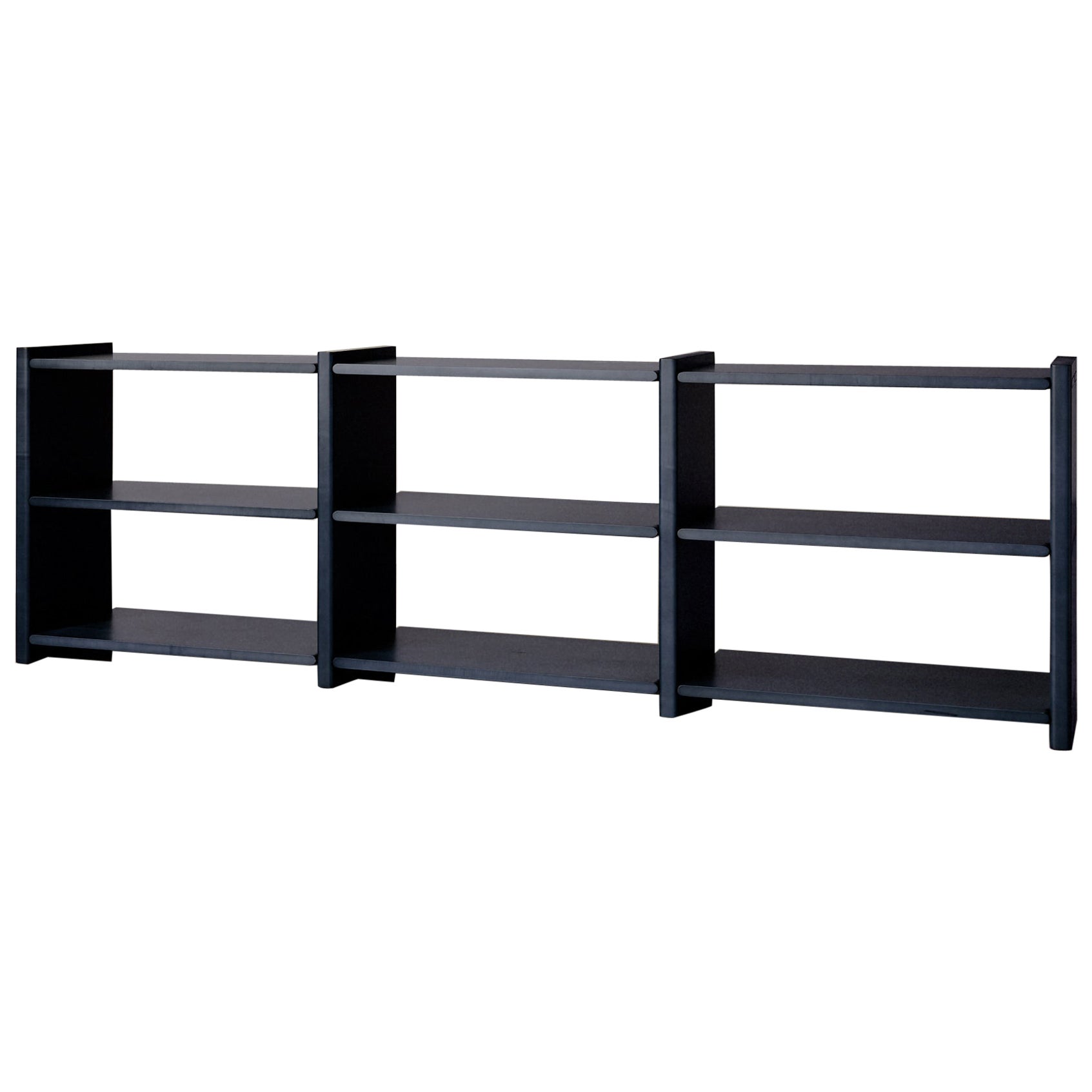 Contemporary 3 Bay Dark Blue Wooden Mortise Shelving System in Maple by JUNTOS