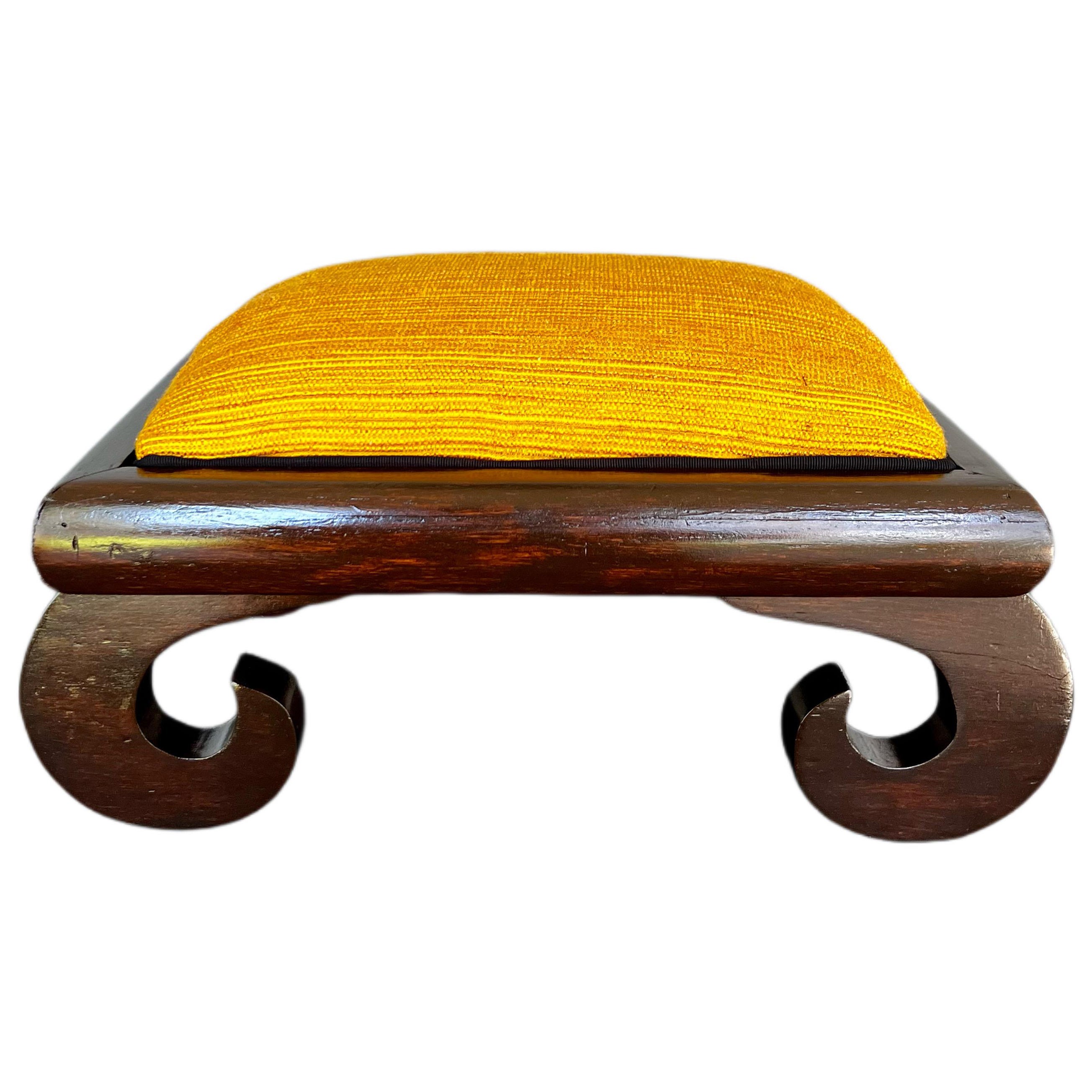 Refinished Mid-Century Yellow Asian Footstool  For Sale
