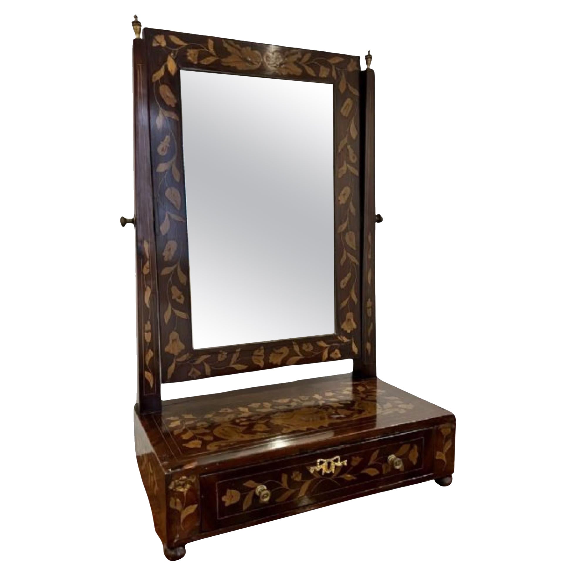 Antique Dutch marquetry inlaid dressing mirror For Sale